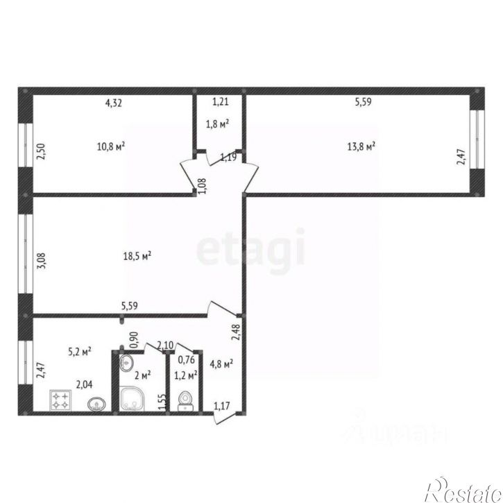 3-комн квартира улица Карима Хакимова, 2,  д. 2