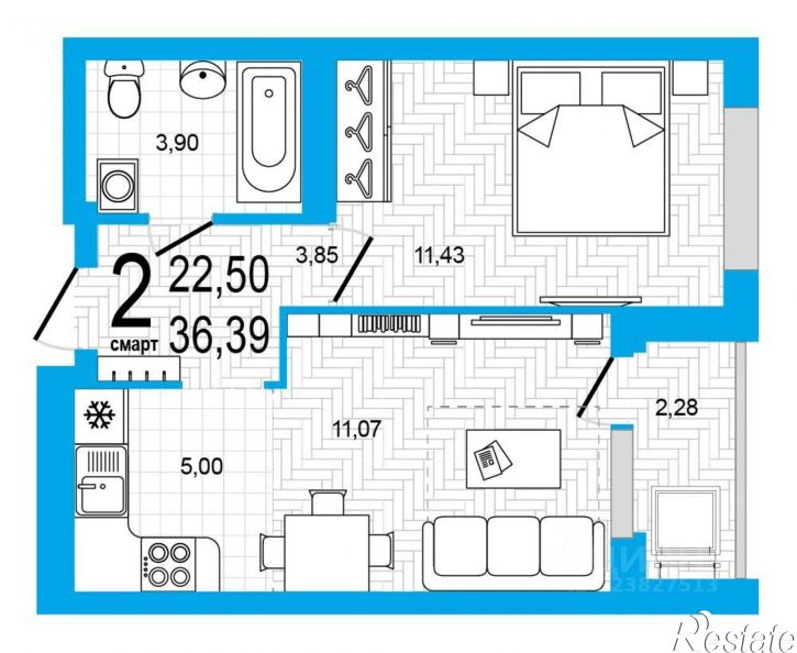 2-комн квартира в новом доме Яркий бульвар