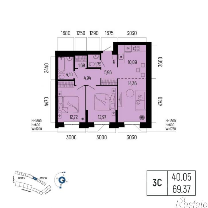 3-комн квартира в новом доме улица Энтузиастов