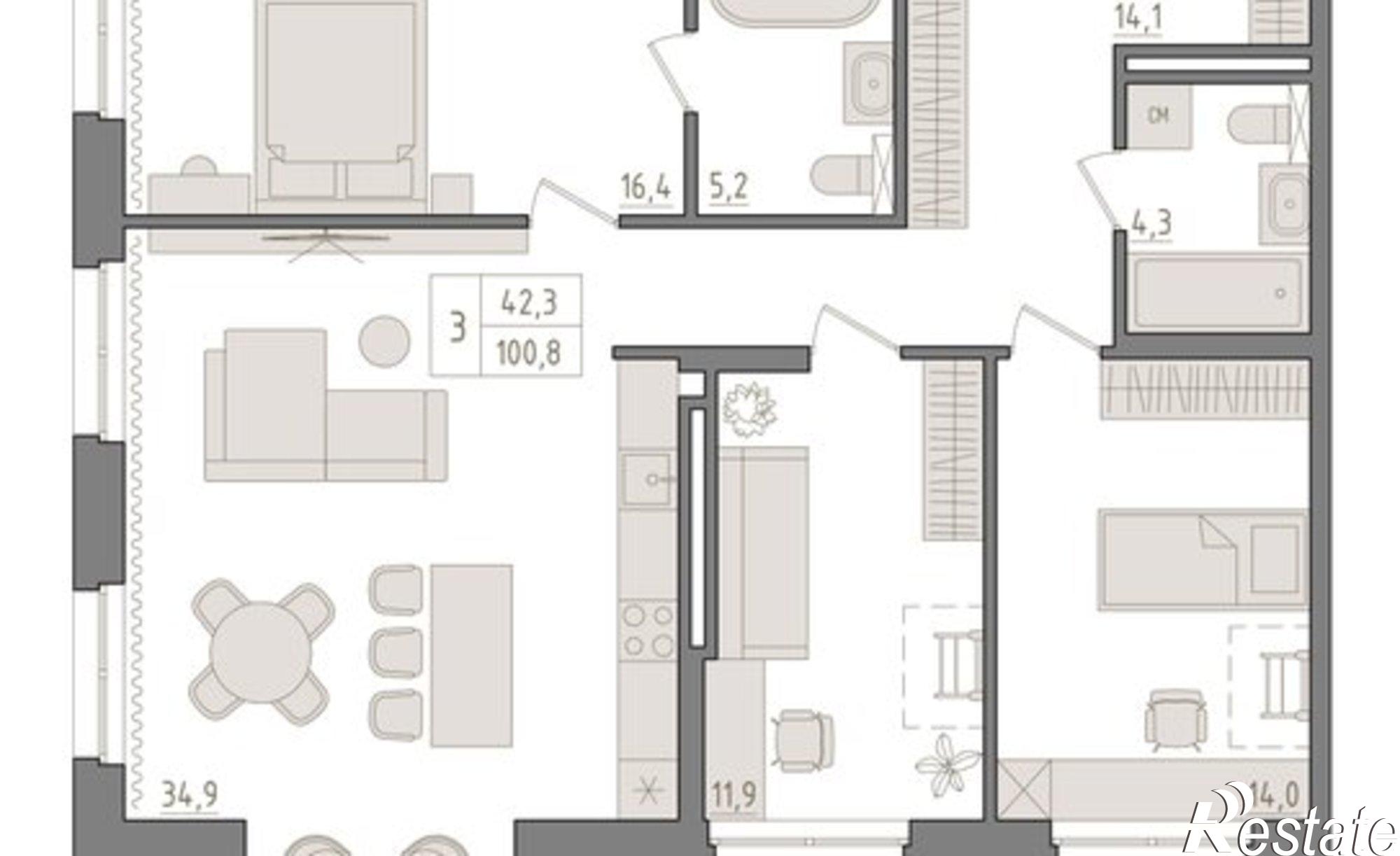 Купить квартиру за 30 744 000 рублей на ул Аксакова, 14/1