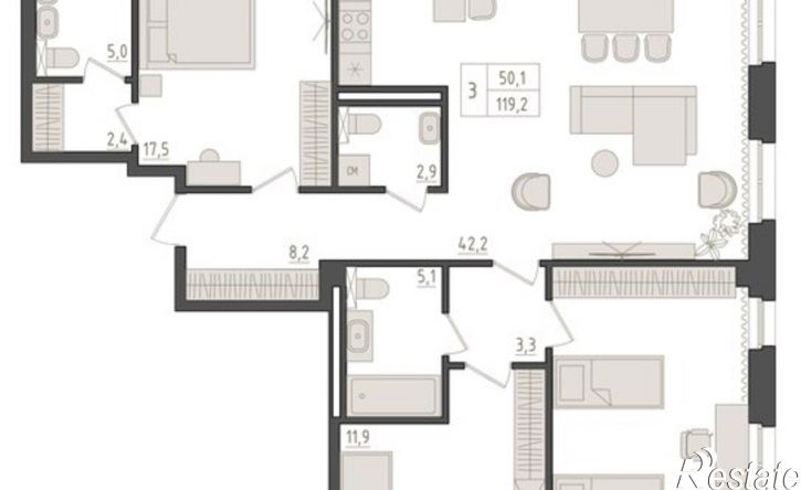3-комн квартира в новом доме ул Аксакова, 14 1,  д. 14 1,  к. 1