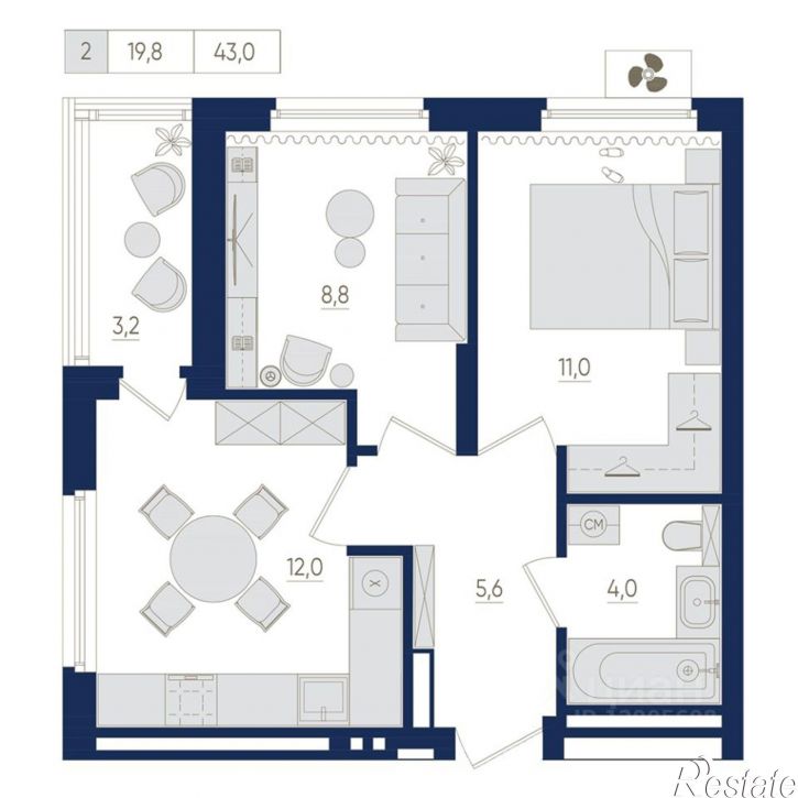2-комн квартира в новом доме Яркий бульвар, 8/1