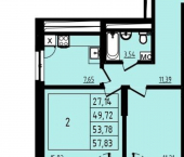 2-комн, 54 кв м, этаж 19/25 улица Майора Доставалова, 7