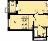 2-комн, 47 кв м, этаж 4/25 улица Майора Доставалова, 7