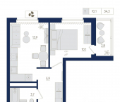 1-комн, 34 кв м, этаж 22/22 Яркий бульвар, 8/1