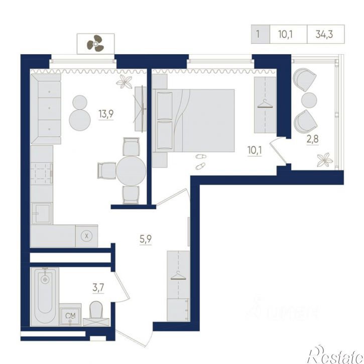 1-комн квартира в новом доме Яркий бульвар, 8/1,  д. 8/1