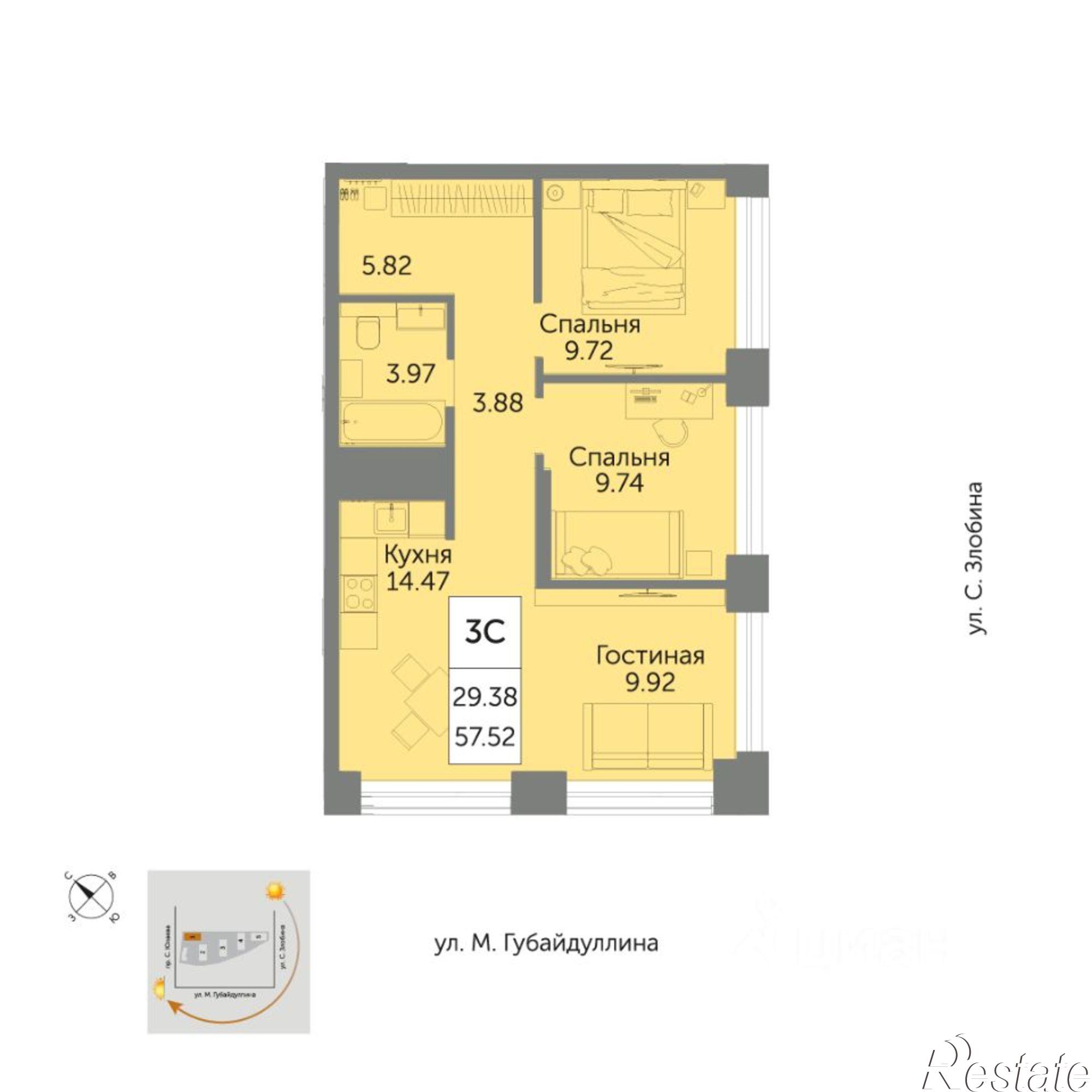 Купить квартиру за 10 571 600 рублей на улица Минигали Губайдуллина, 13
