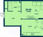 1-комн, 36 кв м, этаж 22/24 городской округ Уфа