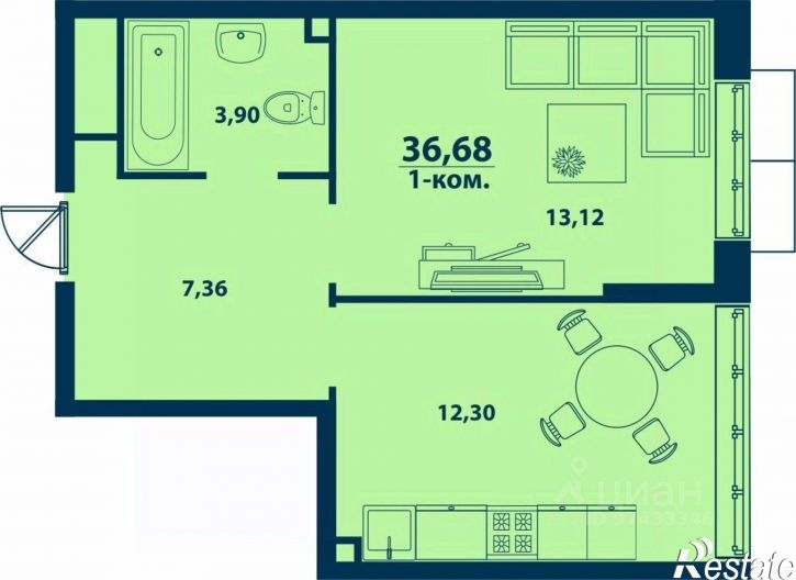 1-комн квартира в новом доме городской округ Уфа