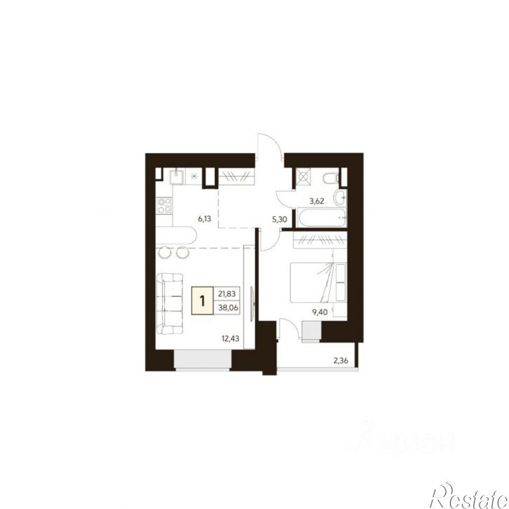 1-комн квартира в новом доме улица Ахметова, 296/3,  д. 296/3