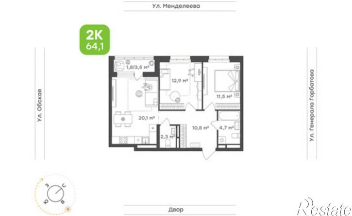 2-комн квартира ул Менделеева, 132/1,  д. 132/1