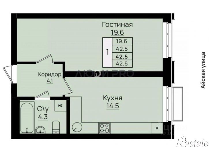 1-комн квартира ул Айская, 61,  д. 61