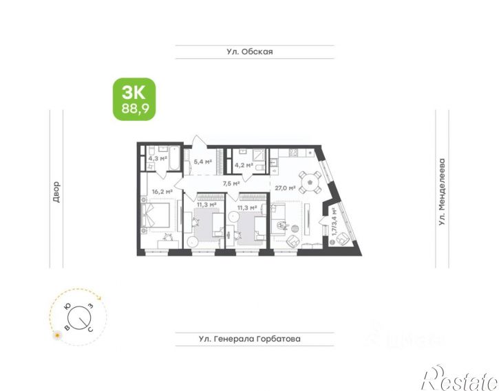 3-комн квартира в новом доме улица Авроры, 30,  д. 30