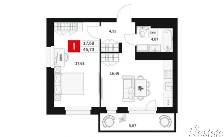 1-комн квартира в новом доме ул Менделеева, 9/2,  д. 9/2