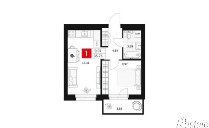 1-комн квартира в новом доме ул Менделеева, 9/2,  д. 9/2