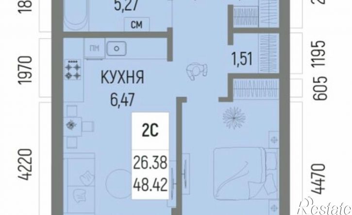 2-комн квартира улица Рудольфа Нуреева