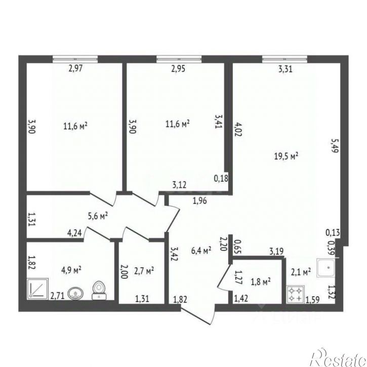 3-комн квартира ул Пирогова, 3,  д. 3