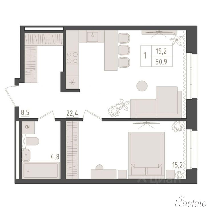 1-комн квартира в новом доме улица Аксакова, 4А,  д. 4А