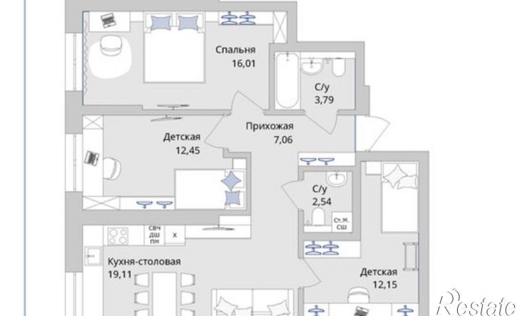 3-комн квартира в новом доме Сипайловская улица, 7А,  д. 7А