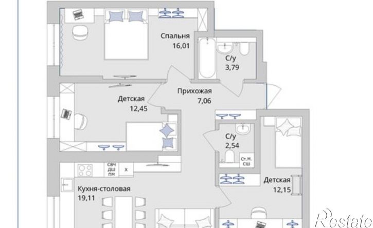 3-комн квартира в новом доме Сипайловская улица, 7А,  д. 7А