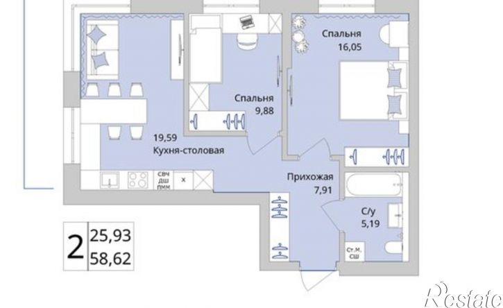 2-комн квартира в новом доме Сипайловская улица, 7А,  д. 7А