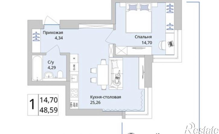 1-комн квартира в новом доме Сипайловская улица, 7А,  д. 7А
