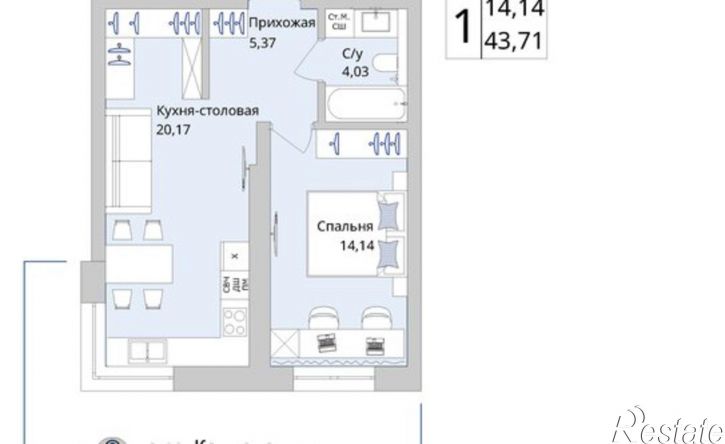 1-комн квартира в новом доме Сипайловская улица, 7А,  д. 7А