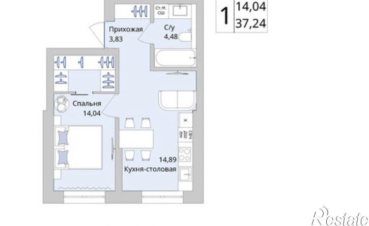1-комн квартира в новом доме Сипайловская улица, 7А,  д. 7А
