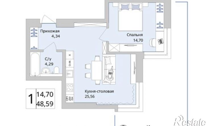 1-комн квартира в новом доме Сипайловская улица, 7А,  д. 7А