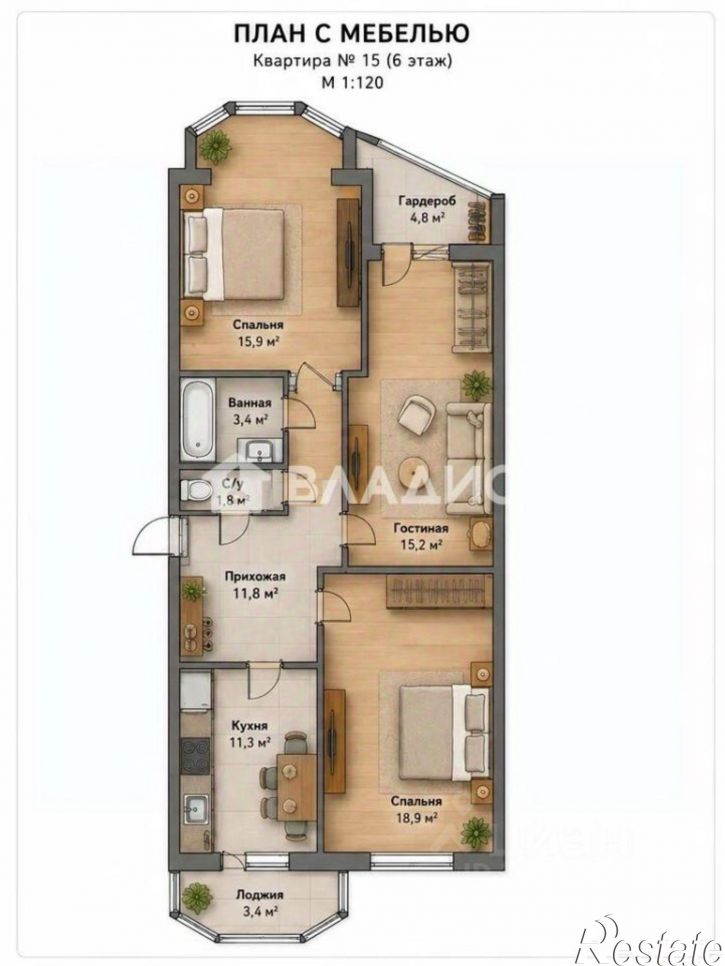 3-комн квартира улица Адмирала Макарова, 22,  д. 22