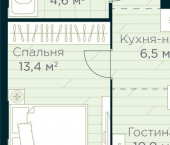 1-комн, 40 кв м, этаж 19/30 жилой район Глумилино, ЖК Урман Сити