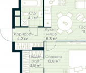 1-комн, 44 кв м, этаж 8/30 жилой район Глумилино, ЖК Урман Сити