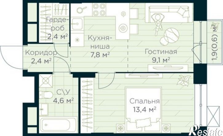1-комн квартира в новом доме жилой район Глумилино, ЖК Урман Сити