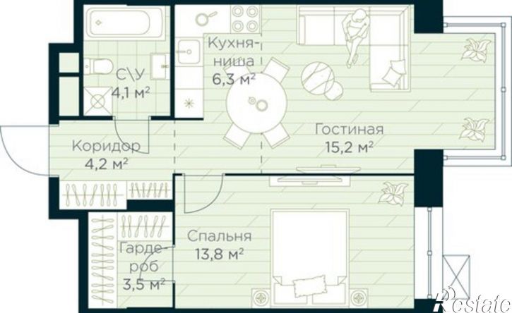 1-комн квартира в новом доме жилой район Глумилино, ЖК Урман Сити