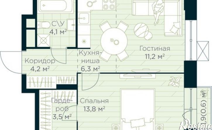1-комн квартира в новом доме жилой район Глумилино, ЖК Урман Сити