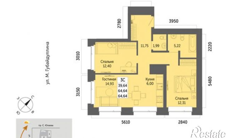 3-комн квартира ул Минигали Губайдуллина, 16/1,  д. 16/1