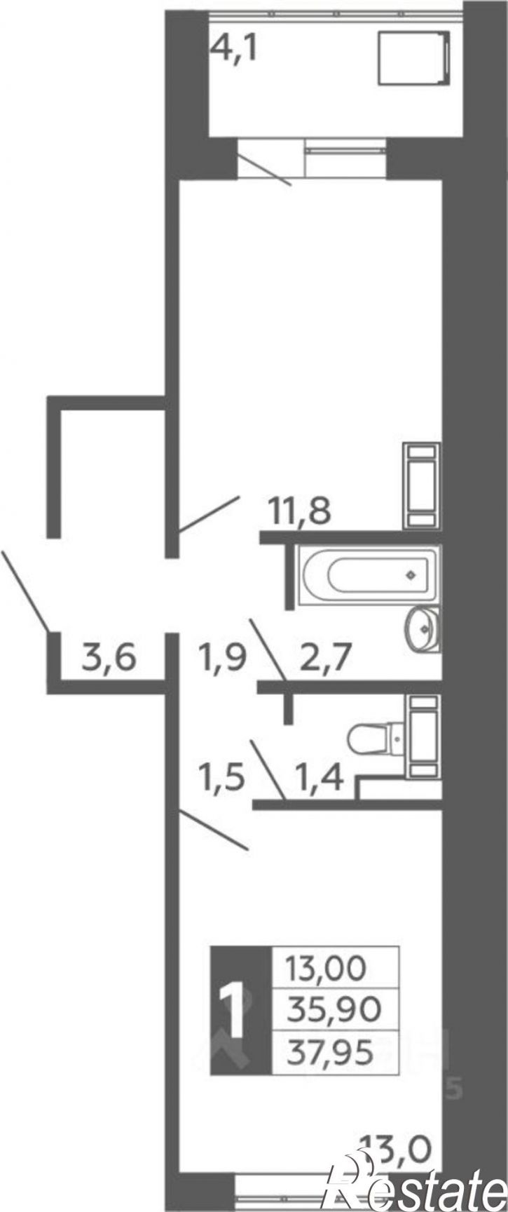 1-комн квартира в новом доме улица Орджоникидзе, 34,  д. 34