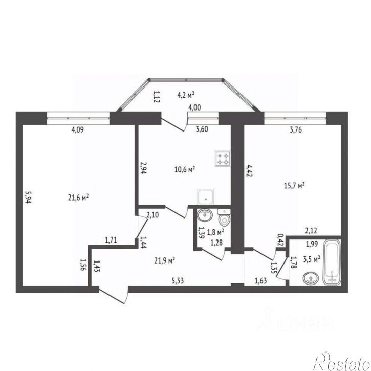 2-комн квартира улица Гоголя, 63/1,  д. 63/1