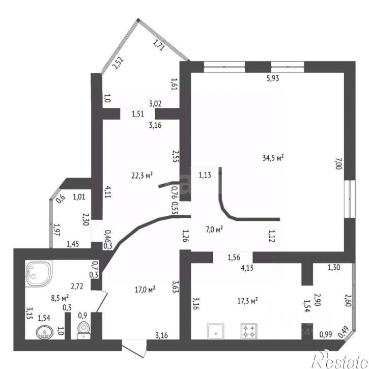 2-комн квартира улица Адмирала Макарова, 22,  д. 22