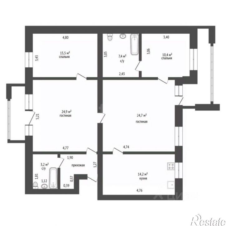 4-комн квартира улица Степана Злобина, 5,  д. 5