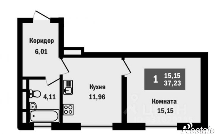 1-комн квартира в новом доме переулок Некрасова, 1,  д. 1