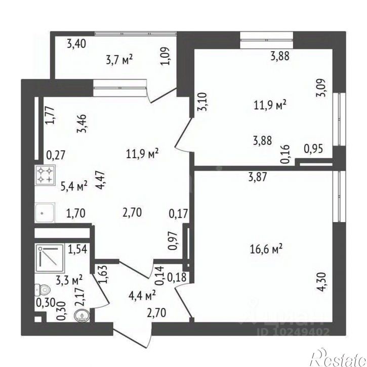 3-комн квартира ул Летчиков, 1 2,  д. 1 2,  к. 2