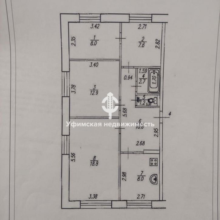 4-комн квартира Коммунальная, 6