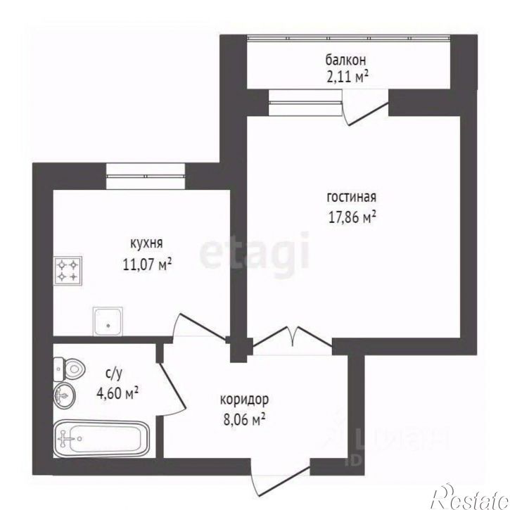 1-комн квартира улица Октябрьской Революции, 54Б,  д. 54Б