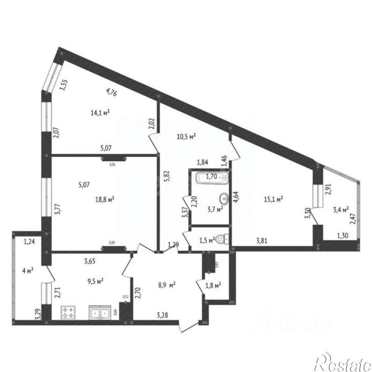 3-комн квартира ул Бакалинская, 19,  д. 19