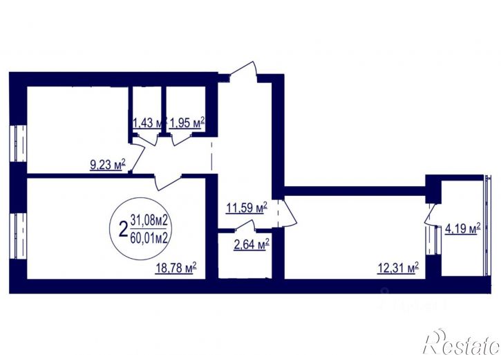 2-комн квартира в новом доме улица Лётчиков, 1/9