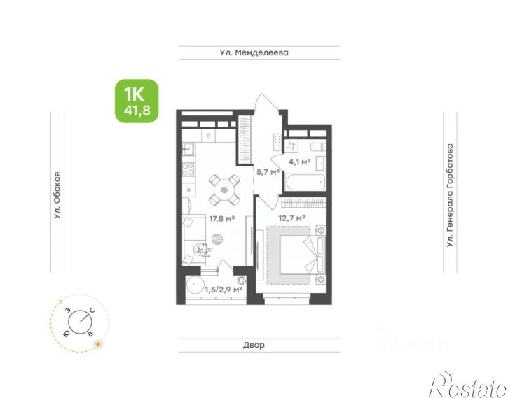 1-комн квартира в новом доме ул Менделеева, 132/1,  д. 132/1