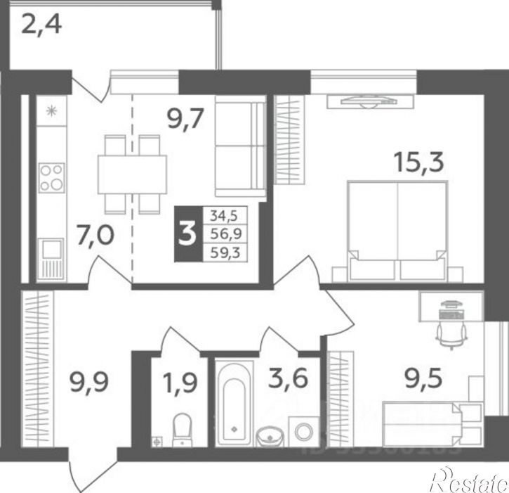 3-комн квартира в новом доме улица Орджоникидзе, 34,  д. 34