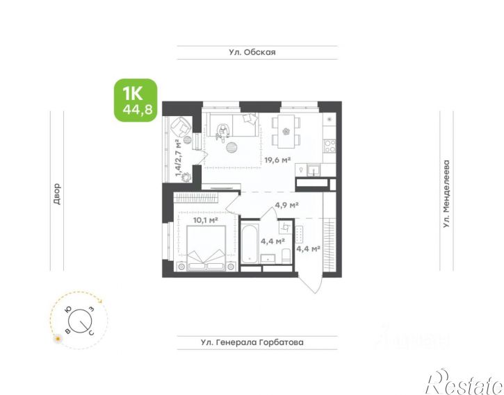 1-комн квартира в новом доме улица Авроры, 30,  д. 30