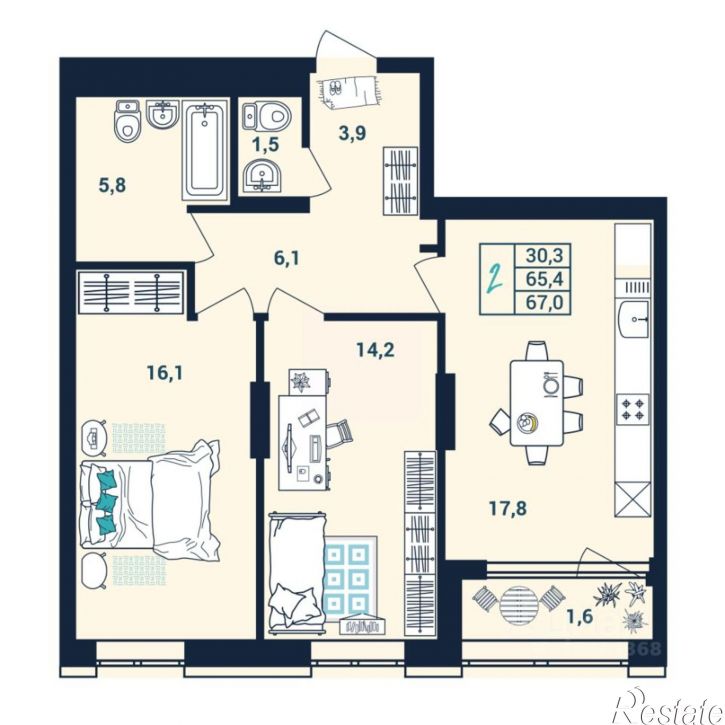 2-комн квартира в новом доме улица Пархоменко, 156Г,  д. 156Г